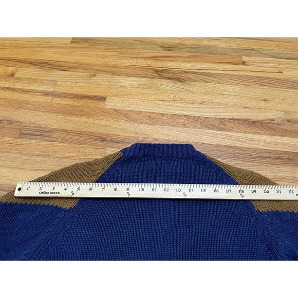 417 Van Heusen Men's M Blue Sweater Blue 80s Cable Knit Argyle Vintage - Picture 6 of 9